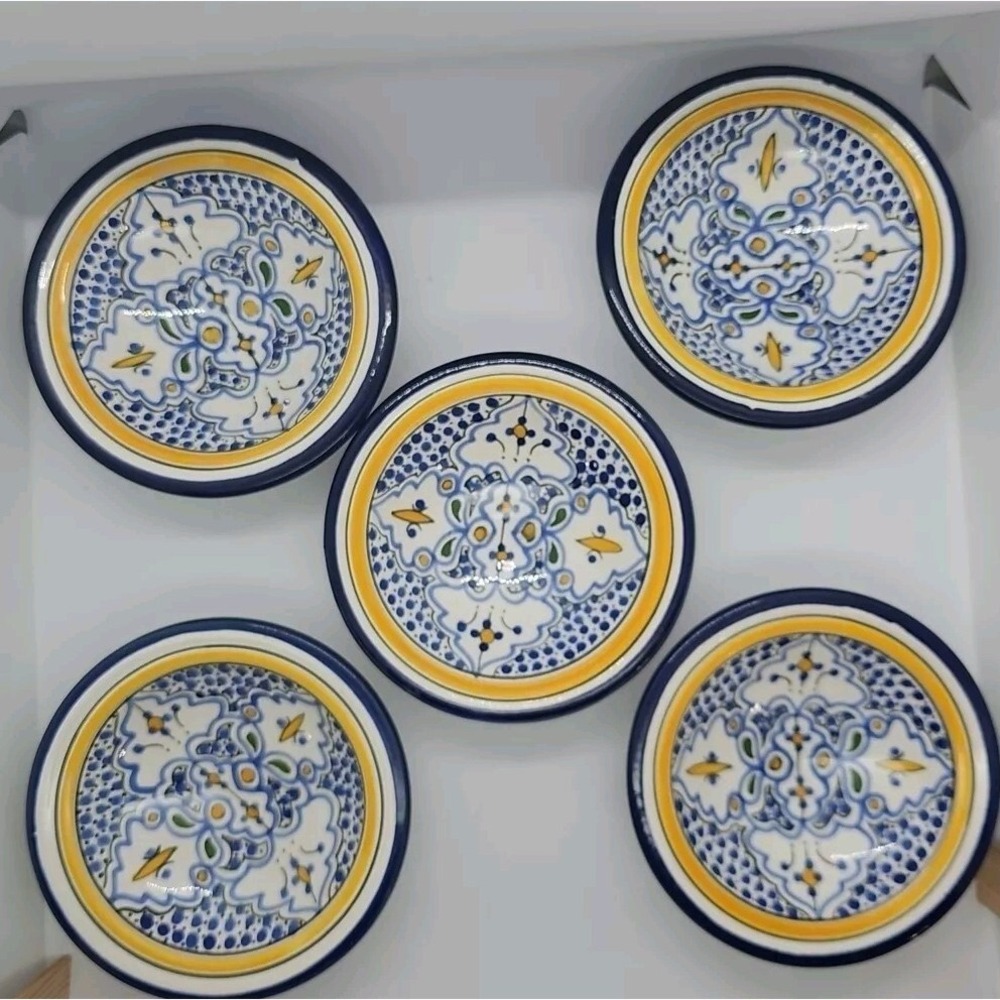Lot 5 Multicolor Hand-Painted Small Ceramic Bowl Made in Tunisia 1.5" H  5.75" W